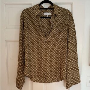 L'Academie Olive Printed Button-Down Blouse